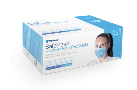 SafeMask® Premier Elite ProShield™ Procedure Earloop Face Mask with Visor