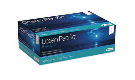 Ocean Pacific®  Blue Lite® Nitrile Medical Examination Gloves with Textured Fingertips